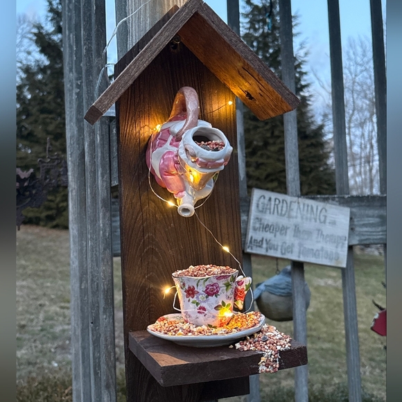 Rustic Wooden Handmade Bird Feeder Teal  Me Meet Again - Picture 8 of 14